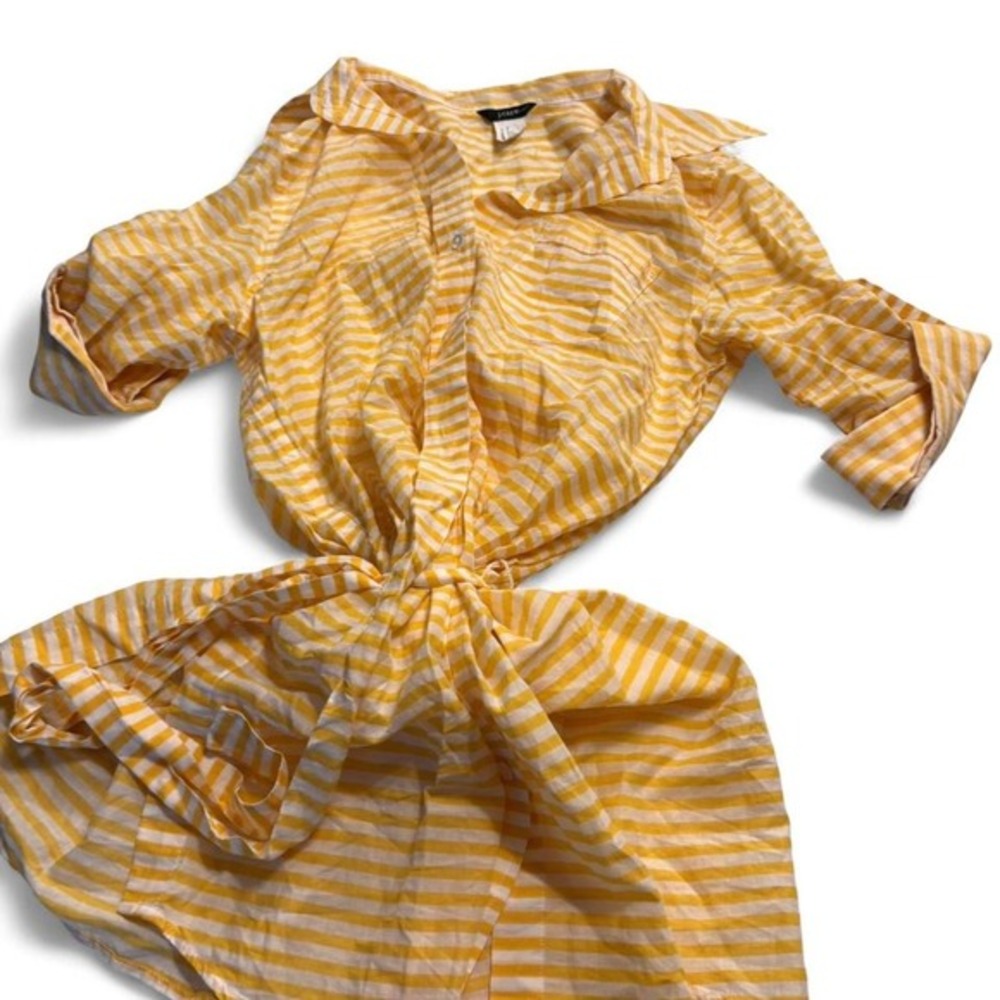 J.Crew-Yellow and white striped midi dress with button up top and tie waist-sz S